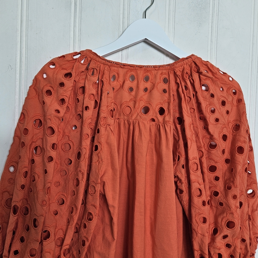 Anthropologie Orange Eyelet Peasant Blouse - Picture 10 of 16